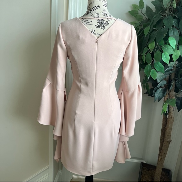 Halston Heritage V-Neck Flounce Sleeve Mini Cocktail Dress Pink Sz 0 - Picture 12 of 16